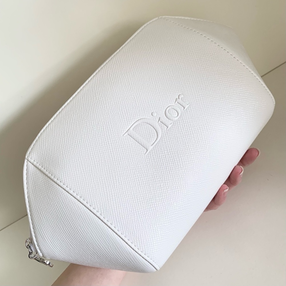 Dior large white zippy pouch